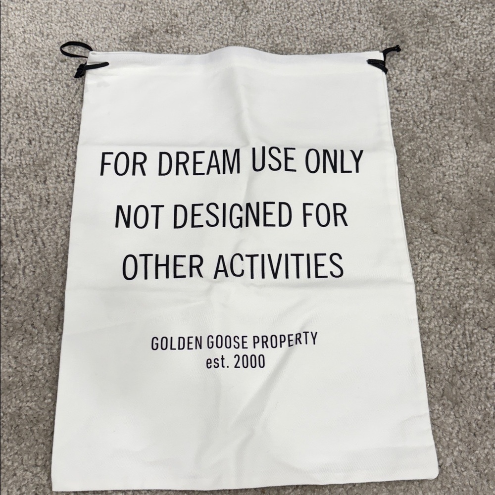 Golden Goose White Drawstring Bag with Black Text